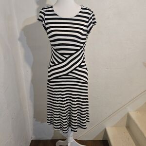 New York & Company Black and White Striped Midi Dress Size XS